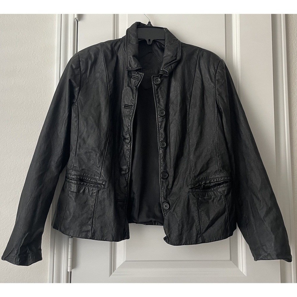 Preston & York Leather Jacket Black 100% Genuine Leather RN 58909